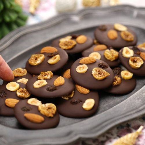 homemade chocolate mendiants, French Christmas sweets.